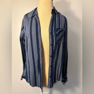 Blue Striped Charlotte Russe Button-Up Blouse